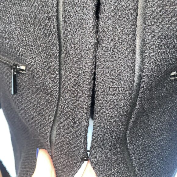 Karl Lagerfeld Tweed Zipper Pocket Leather Accent Jacket 2 Rock-Chic Classic - Picture 4 of 5